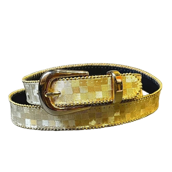 ELITE Fresno Vintage Gold metallic checkered belt. Size L - Picture 1 of 9